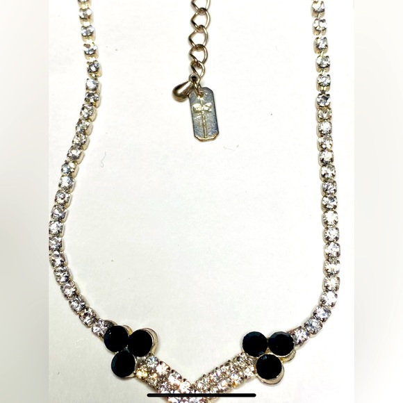 Vintage Camrose & Kross Clear/Black Rhinestone Fringe Necklace & Earrings Ser - Picture 3 of 3